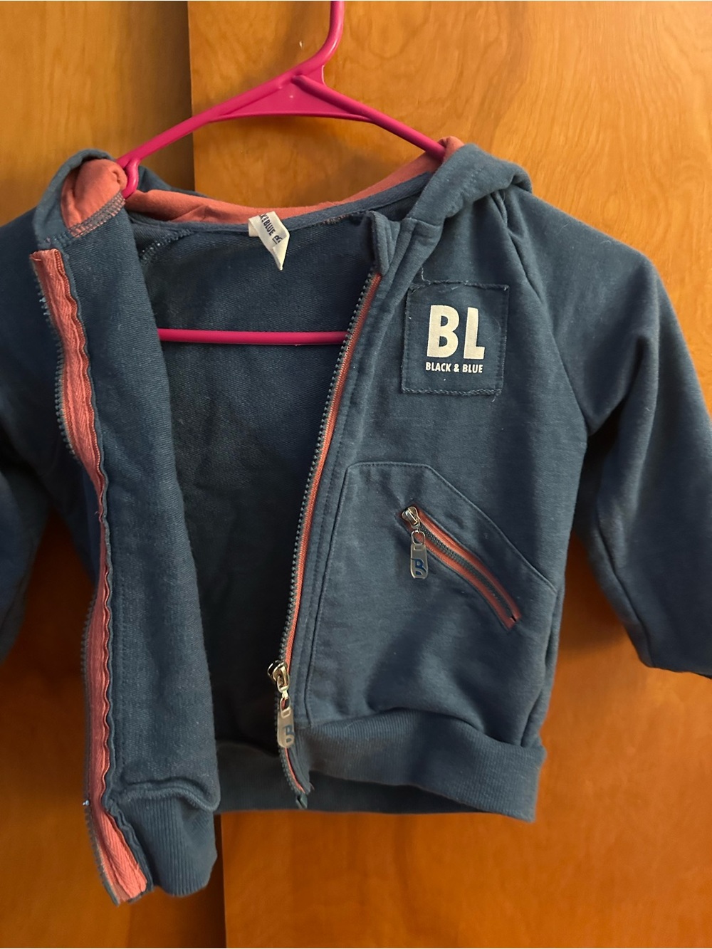 Kids' Blue Hooded Zip-Up Sweatshirt with Pink Trim